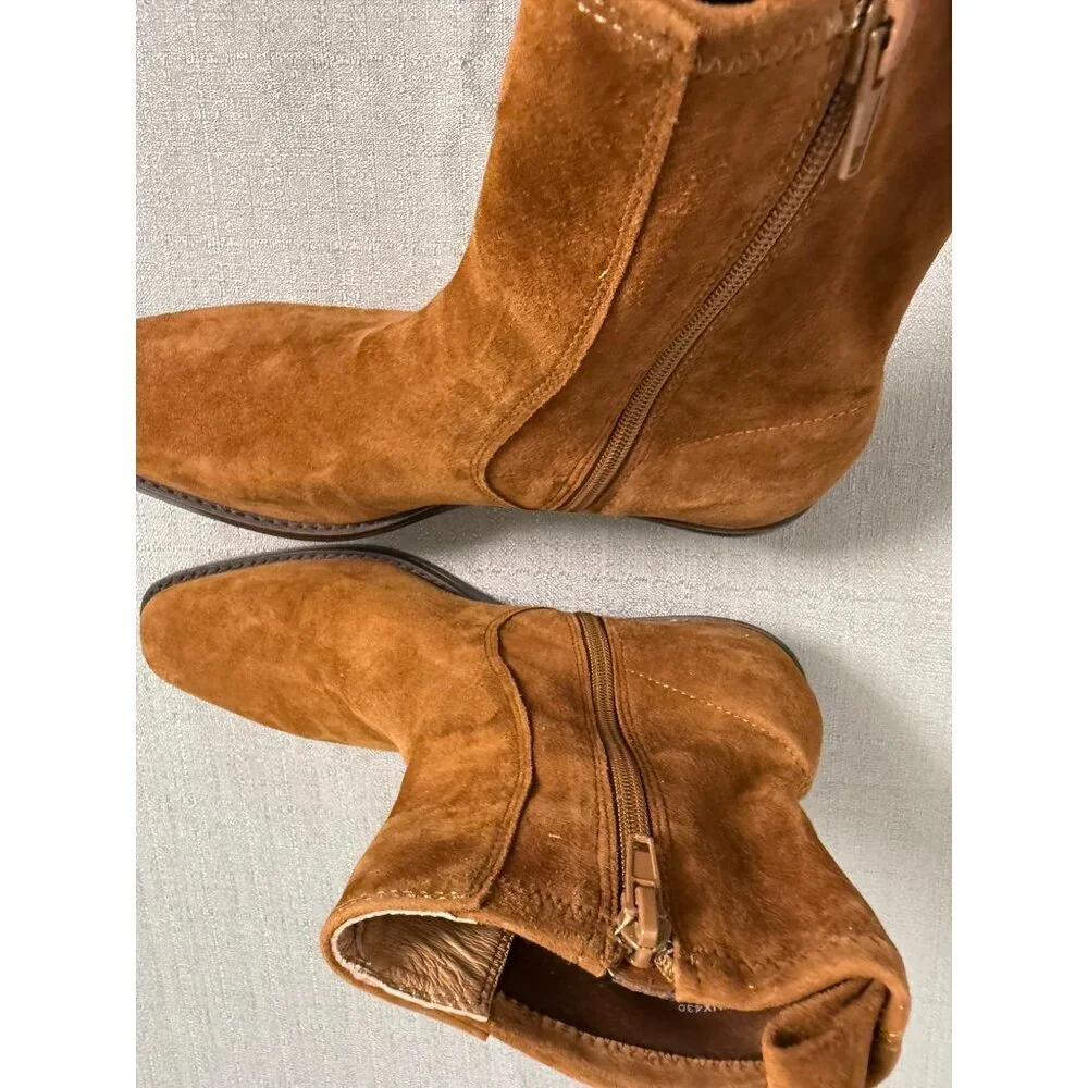 Madewell Idris Ankle Boots Russet Brown 9 Suede Booties NX430 Academia Preppy